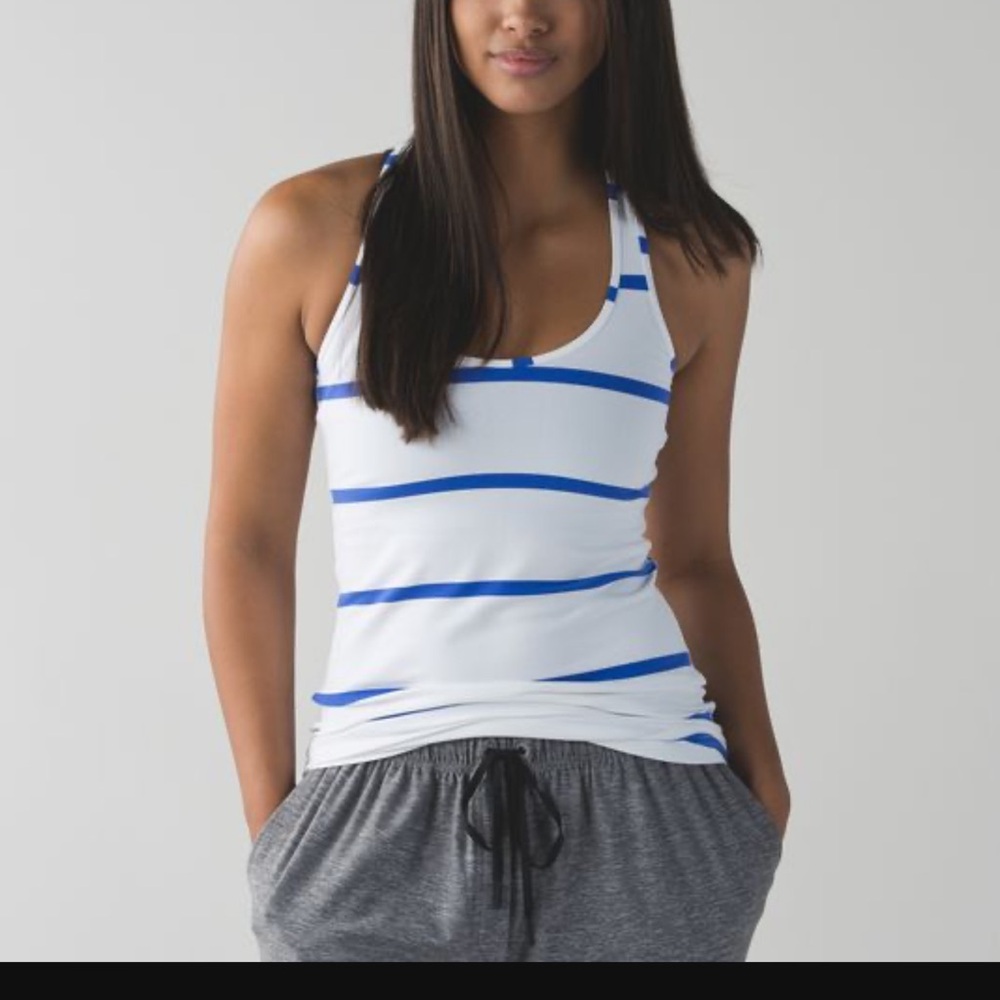 Lululemon stripe royal blue cool racer back tank top shirt sz 4 Euc worn 2x